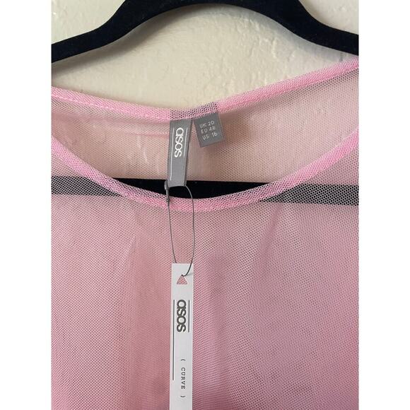 NWT ASOS Curve Sheer Hyper Feminine Mesh Top Puff Bow Sleeve Festival Rave Girly - Picture 2 of 8
